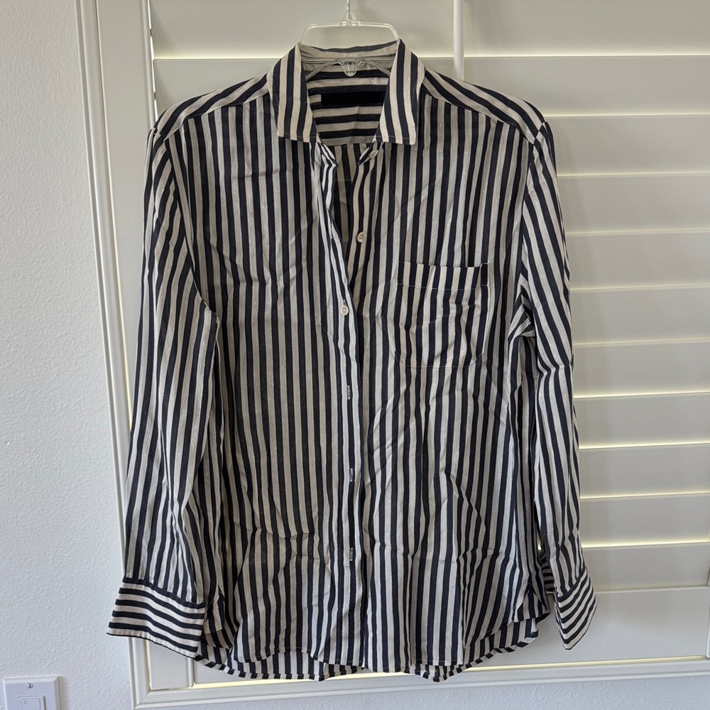 Jenni Kayne dark grey & White Vertical Stripe Button-Up Shirt